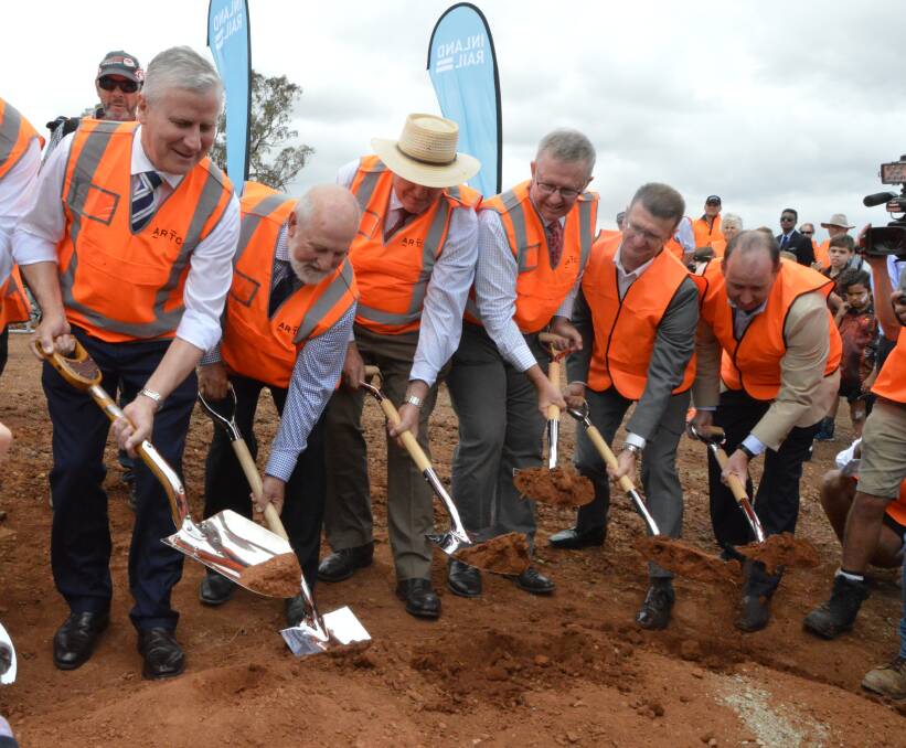 BEGINNIN: Deputy Prime Minister Michael McCormack (on left) was among those who turened the first sod for Inland Rail line in December.