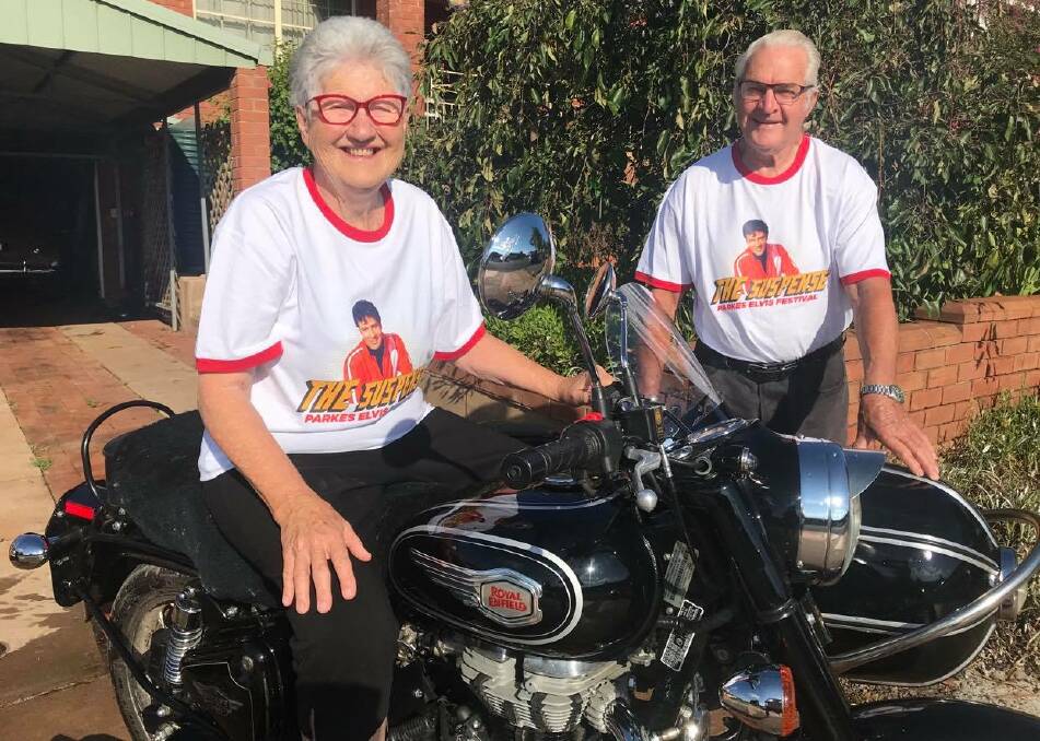 RETRO: Parkes Elvis Festival founders Anne and Bob Steel are sporting the new festival retro-style t-shirts that are now available. People are being encouraged to wear them this weekend. Photo: Parkes Elvis Festival