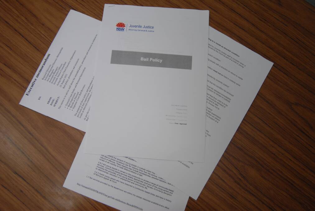 The bail policy documents obtained by the Daily Liberal. 		     Photo: Belinda Soole