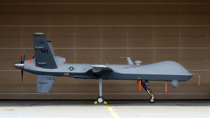 A Reaper drone at Hancock Field Air National Guard Base, NY.