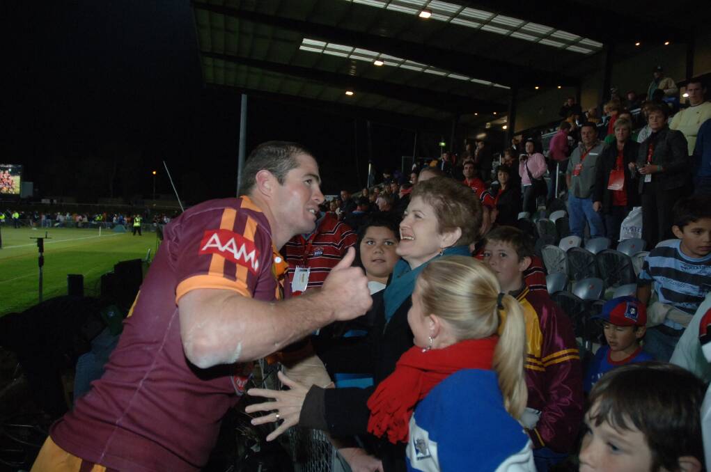 Andrew Ryan finds his mum Laurel in the crowd after the match.