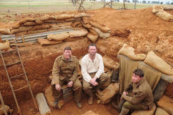 Daryl Rodda, Ben Harrison and Adam Caton experience life in the trenches on the set of The Front. Photo: Amy McIntyre