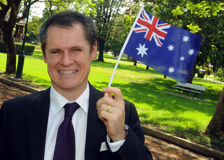 Dubbo mayor Mathew Dickerson gets into the spirit of Australia Day. 	Photo: AMY McINTYRE