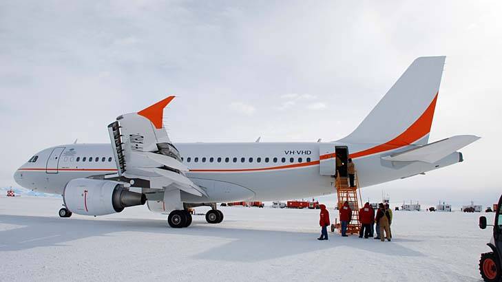 Rescue mission ... an Australian Airbus A319 jet  at the Annual Sea Ice Runway, near McMurdo station in Antarctica.