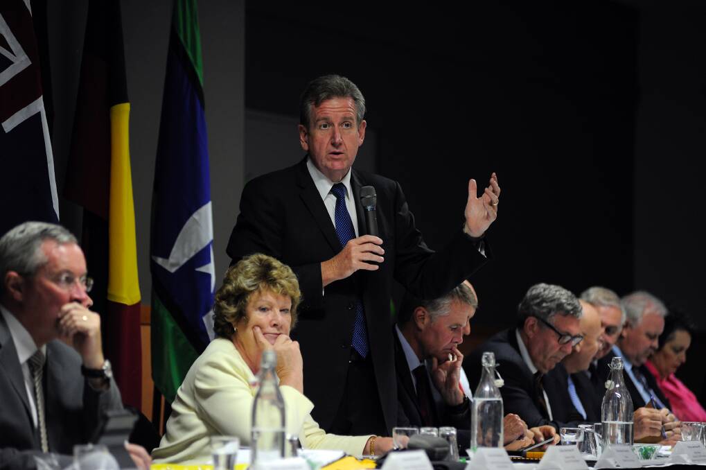 NSW Premier Barry O'Farrell addresses the public forum during Dubbo's community cabinet meeting. 
Photo: Belinda Soole