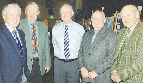 Macquarie’s former international Don Parish with Barry Perry, Bill Stratford, Ray Cleary and Ted Goss at the Macquarie Raiders 50th Anniversary dinner held Saturday night.