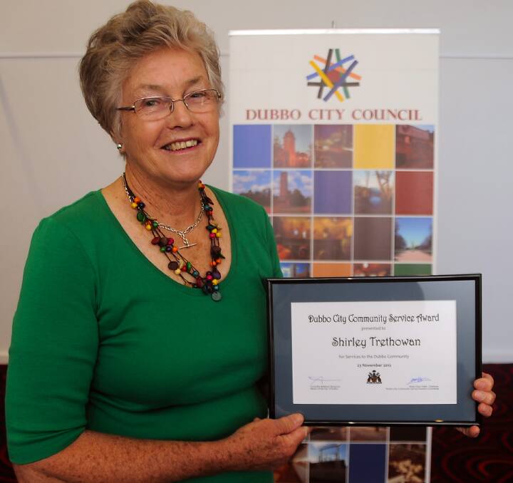 Shirely Trethowan humbly holding her 2012 Dubbo City Community Service Award for her tireless work to improve the lives of others.  
Photo: Belinda Soole