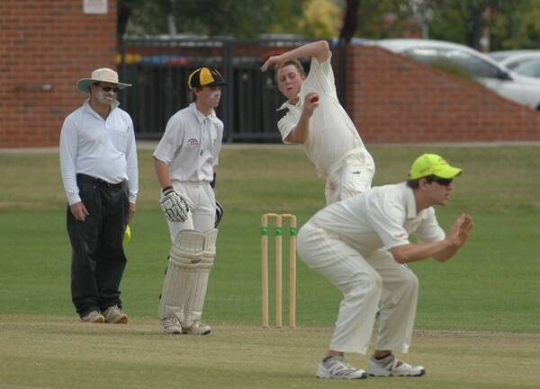 South Dubbo all rounder Matt Flinlay during his spell of 1-19 against Newtown in first grade Whitney Cup cricket on Saturday. Souths scored 9-280 with Newtown replying with 126 and 7-98 to avoid an outright loss.