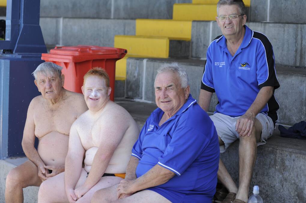 Dubbo Ducks poolside - Pat Mumford, Josh Bird, Harry Hart and Ron Everett. 	Photo: CHERYL BURKE