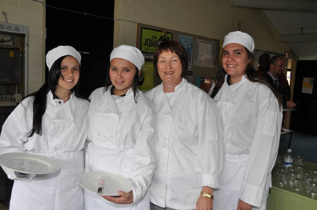 Working hard during a special luncheon held at Delroy for staff and sports stars was teacher Vicki Budden (third from left) and hospitality students Tia McKulkin-Fairley, Karina Kilpatrick and Eliza Darcey.
