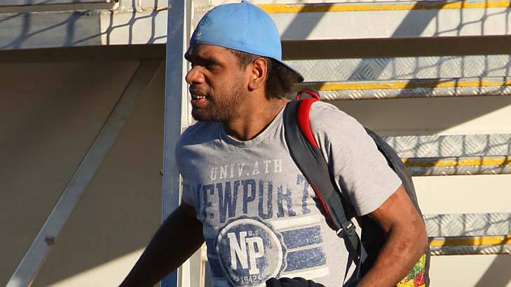 Liam Jurrah arrives in Alice Springs yesterday to appear before the Magistrates Court today.
