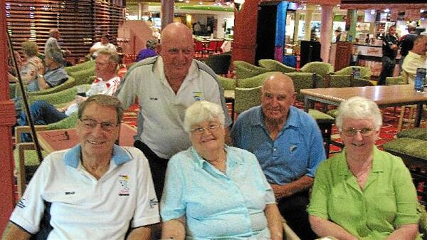 Members of Dubbo Snooker club with their wives; Kevin Bargmann, Eddie Hopkins (back) Brian Rees, Lynn Rees, June Bargmann (front).
