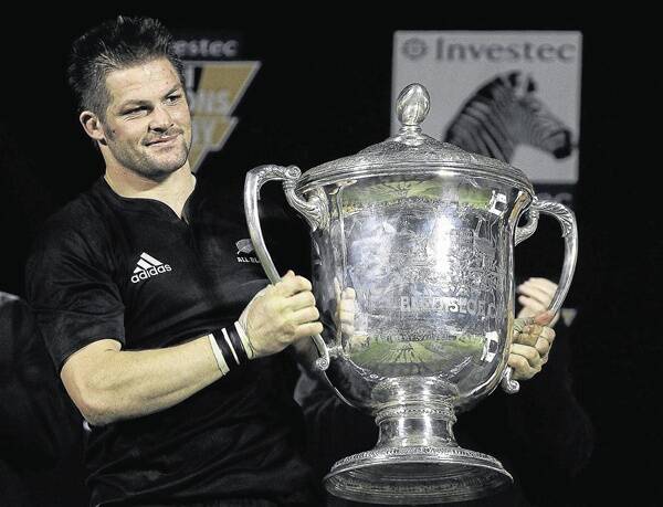 Richie McCaw with the Bledisloe Cup.