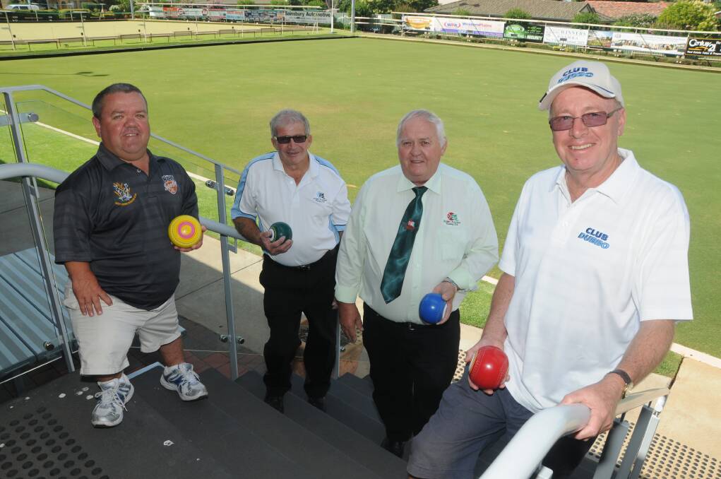 Getting together after being asked to host the No.7 State Pennant Finals - Anthony Brown (left) and Glenn Morrison (right) from West Dubbo; with Railway's Max Low and Ian Moses. Photo: AMY MCINTYRE