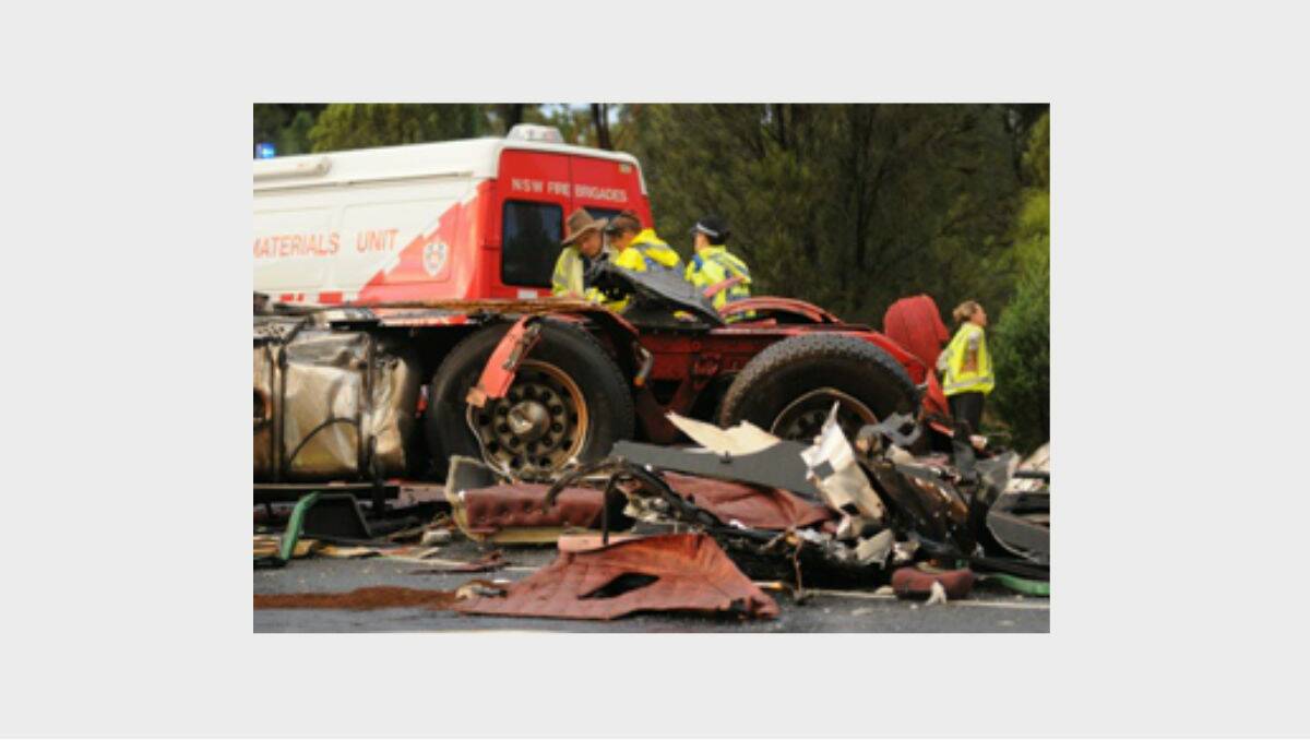 The driver of this truck lived to tell the tale after two trucks crashed on the Newell highway on Wednesday evening.