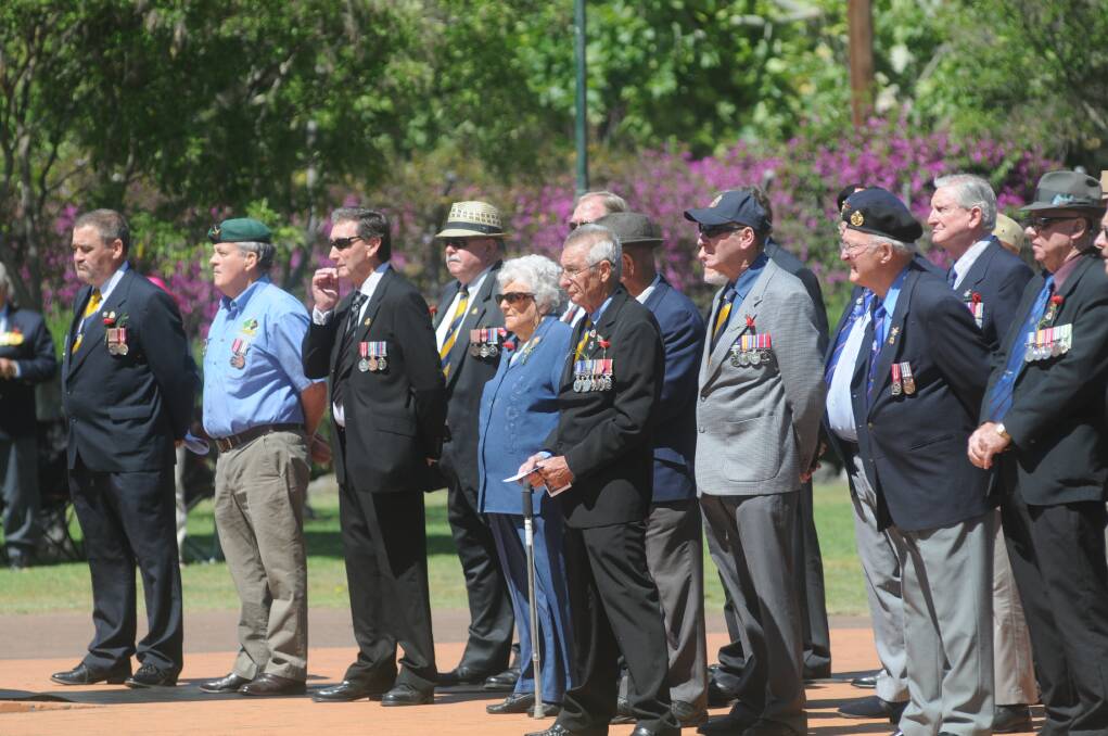 Veterans at the Remembrance Day ceremony in Victoria Park. Photo: JOSH HEARD