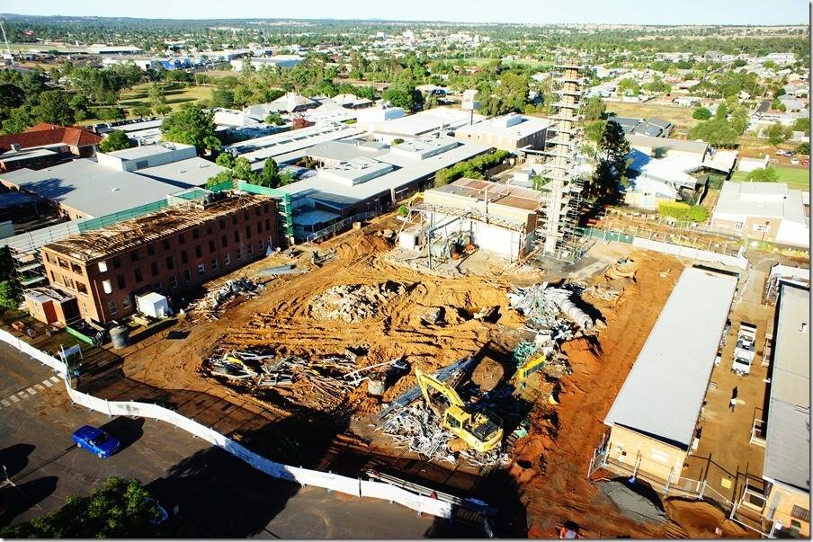 an aerial shot of the demolition work under way at Dubbo Base Hospital. PHOTO: Paul Cremin