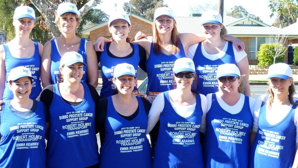 The ladies taking part in this year's City2Surf to raise money for the Dubbo Prostate Cancer Support Group. Back (L-R): Shannon Wallace, Debbie Richardson, Emma Kearines, Georgie-Anne Pomfret, Renee Stanley. Front (L-R): Sarah Hunter, Erin Gray, Lauren Kearines, Allira Bourke, Melissa Watkins and Margot Caton.Not pictured: Shelly Darcy and Tereene Hill. Photo contributed