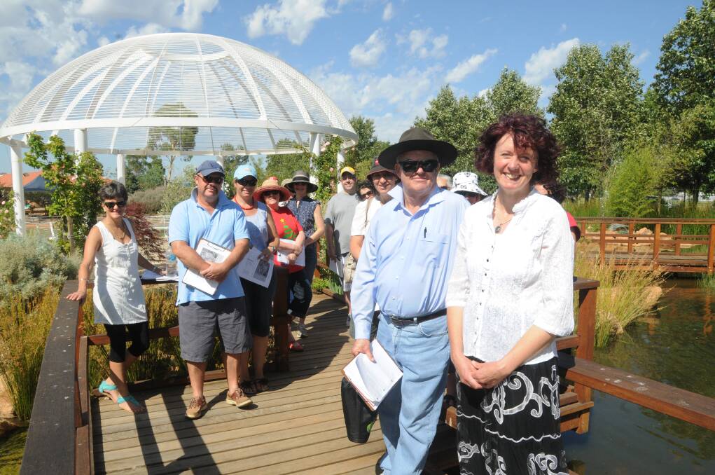 Dubbo Field Naturalist and Conservation Society's Karen Hagan leading a group of teachers from the Dubbo School of Distance Education at the Sensory Gardens. Photo: AMY McINTYRE