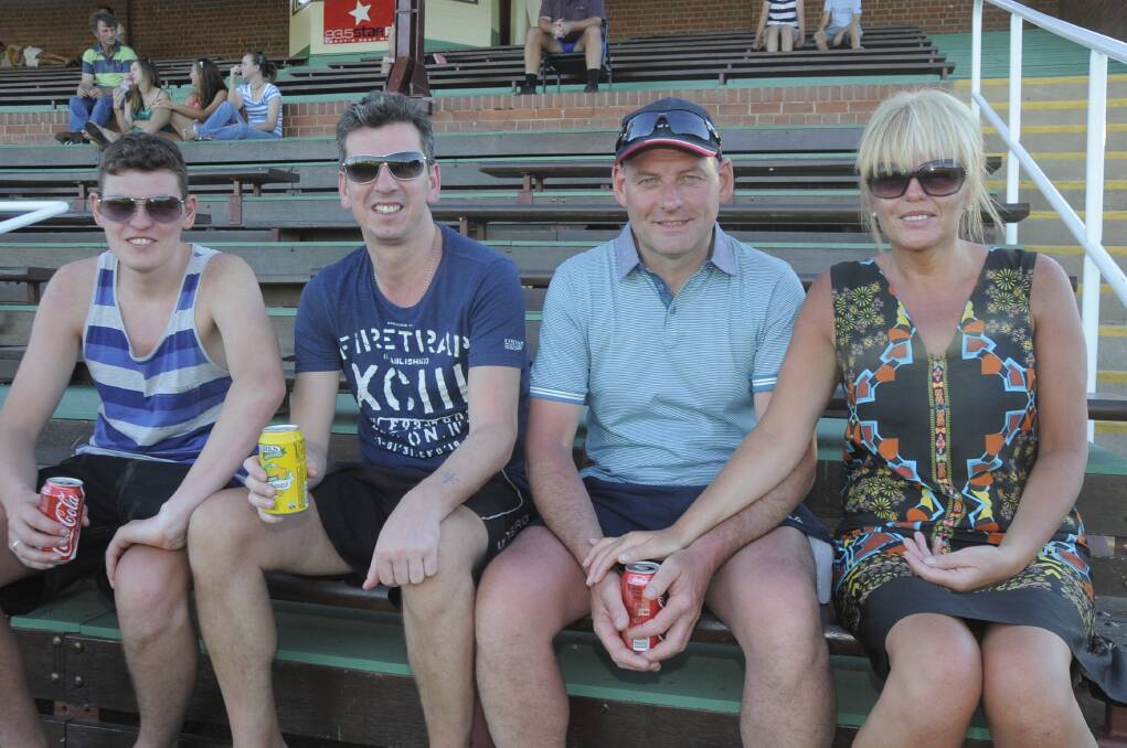 All the way from England - "Team Buckley" at No.1 on Friday night: Greg Buckley's brother Peter, family friend Dale Lowe, and Greg's parents Tony and Sharon.