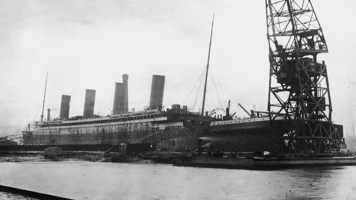 The liner Titanic in dry dock at the Harland and Wolff shipyard, Belfast, February 1912. (Photo by Topical Press Agency/Hulton Archive/Getty Images)