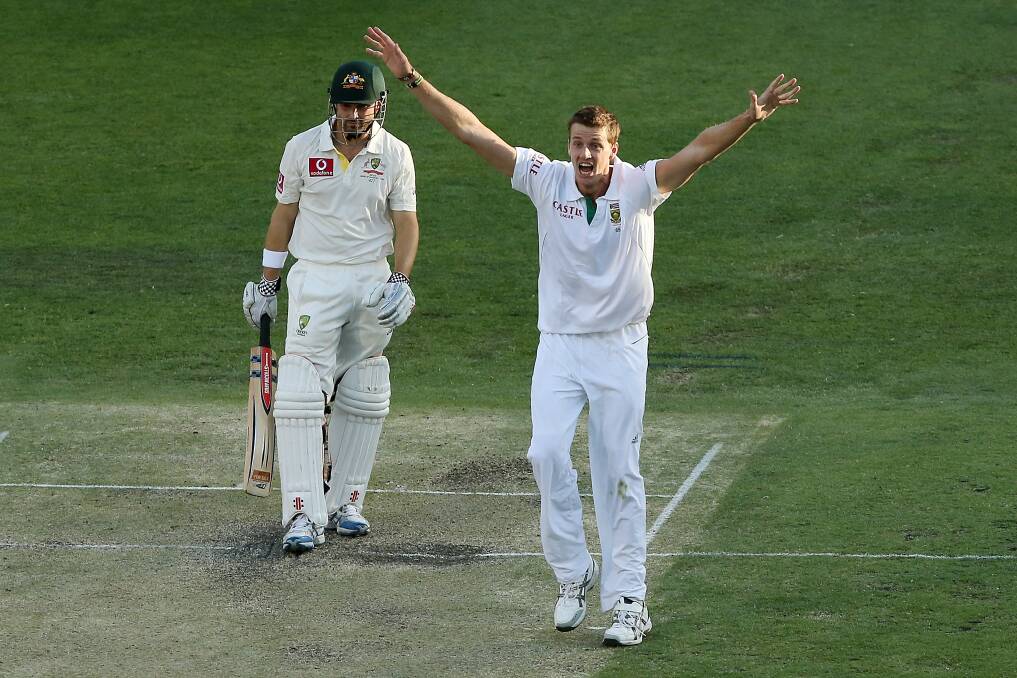 Morne Morkel of South Africa apeals for the wicket of Ed Cowan of Australia during day three of the First Test match between Australia and South Africa at The Gabba in Brisbane, Australia. Photo by Chris Hyde/Getty Images