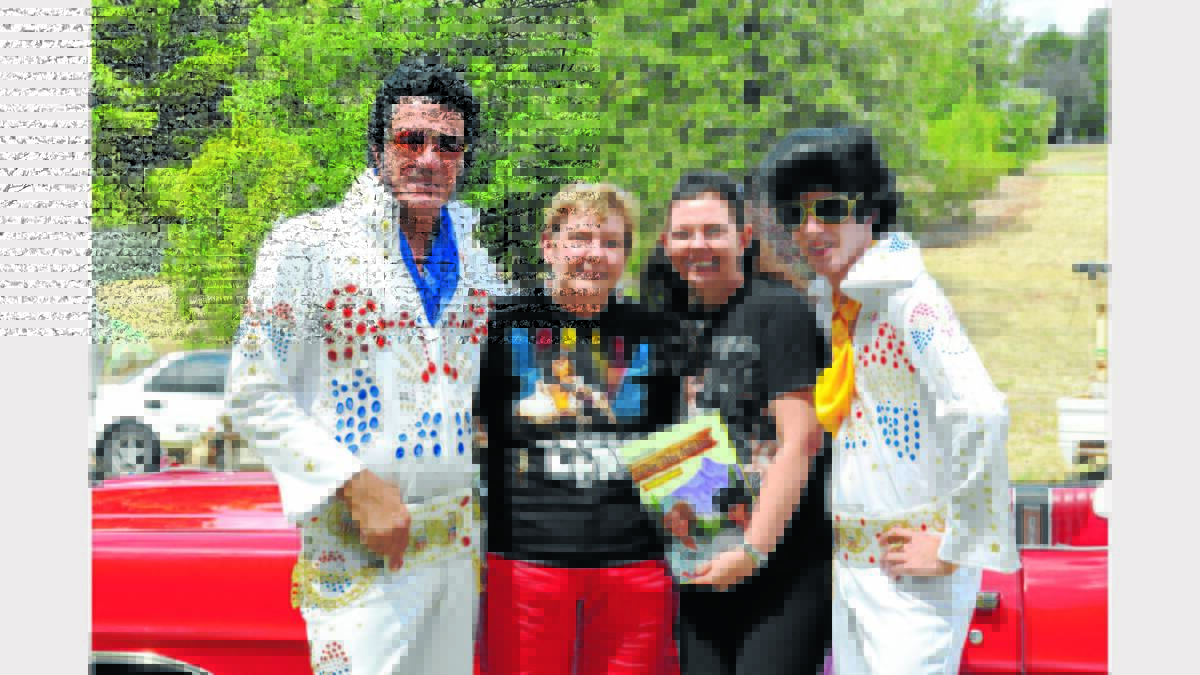 Al Elvis Gersbach, Julie Rowe, Selina Follent and Luke Elvis Nash. The girls drove all the way from Dalby in Queensland for the festival. This is their second visit to Parkes. Photo: Barbara Reeves